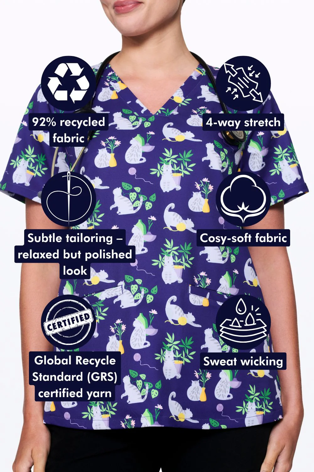 Australian Mist Cats Women’s 3-Pocket Scrub Top - Image 2