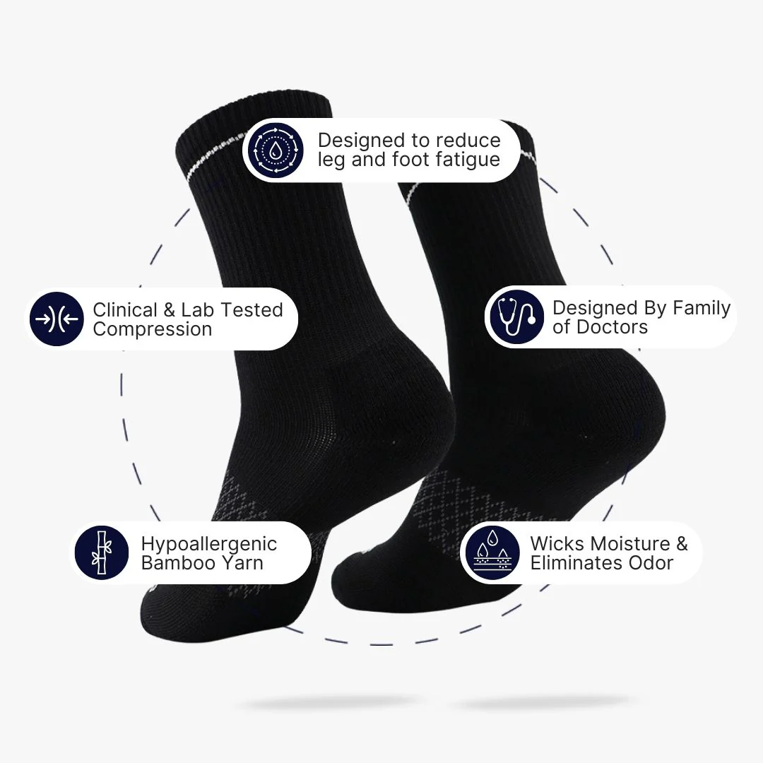 Black Bamboo Crew Compression Socks - Image 3