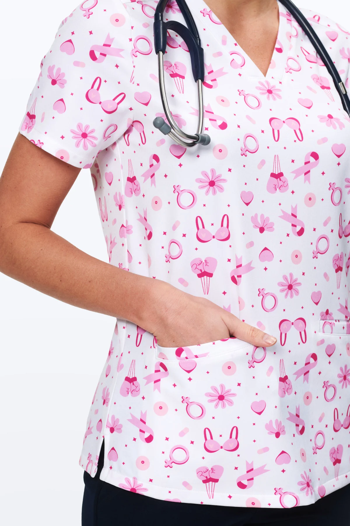 Breast Cancer Awareness Women’s 3-Pocket Scrub Top - Image 4