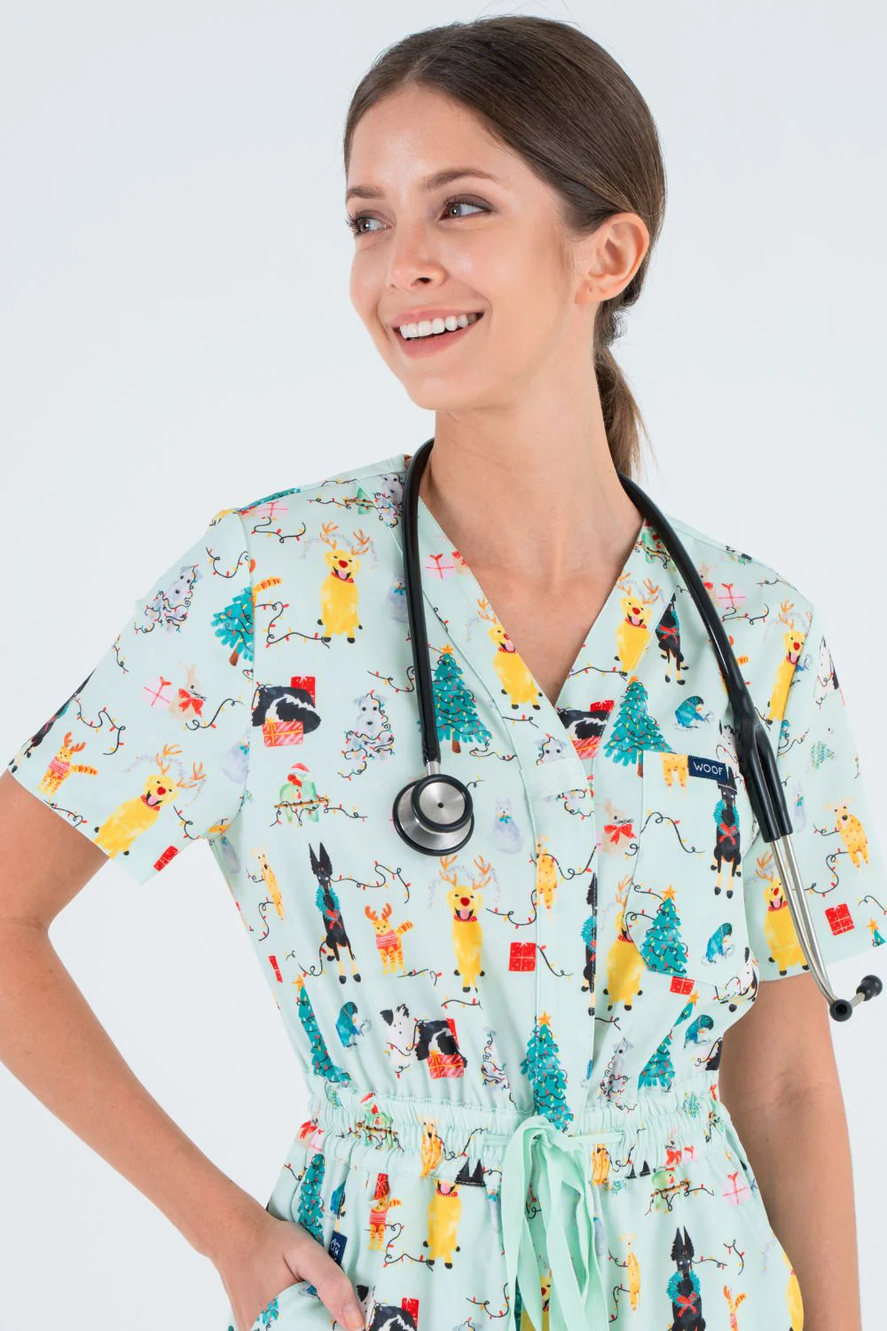 Christmas Tails Women’s 8-Pocket Scrub Jumpsuit - Image 3
