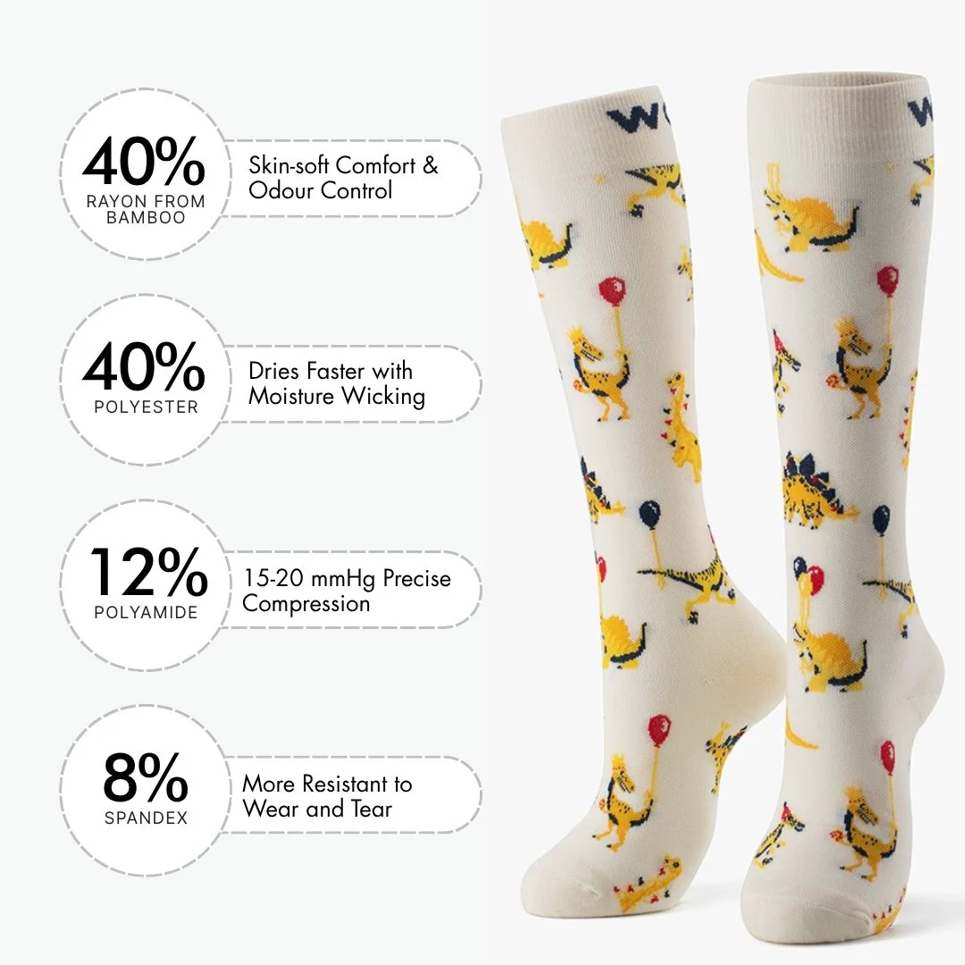 Dino Party Bamboo Compression Socks - Image 3