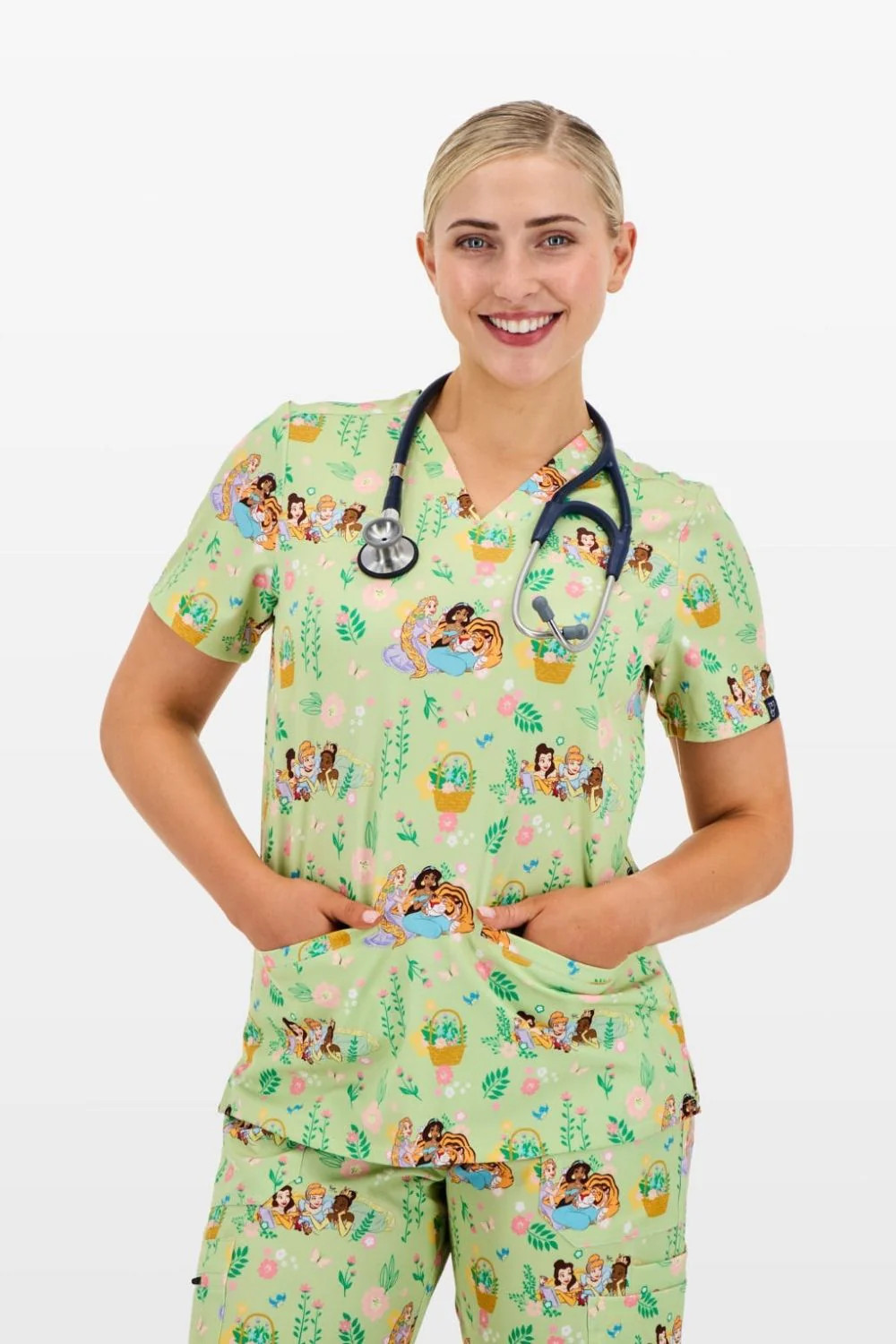 Disney Princess Women’s 3-Pocket Scrub Top, Garden Party - Image 5