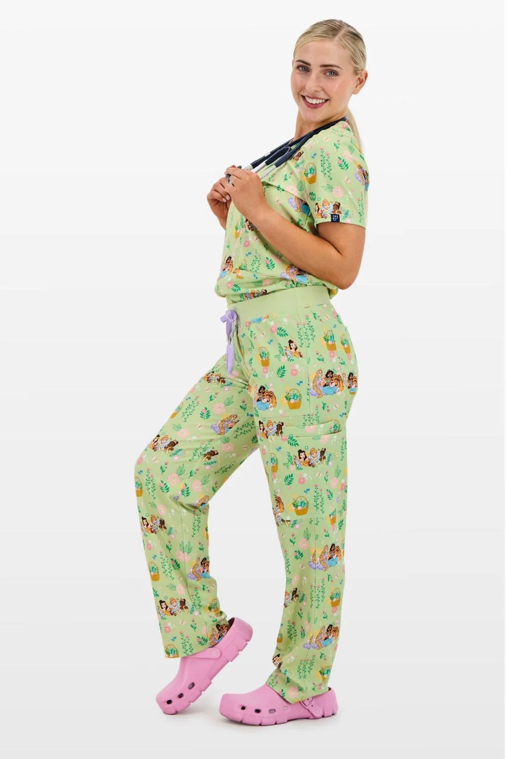 Disney Princess Women’s Cargo Scrub Pants, Garden Party - Image 3