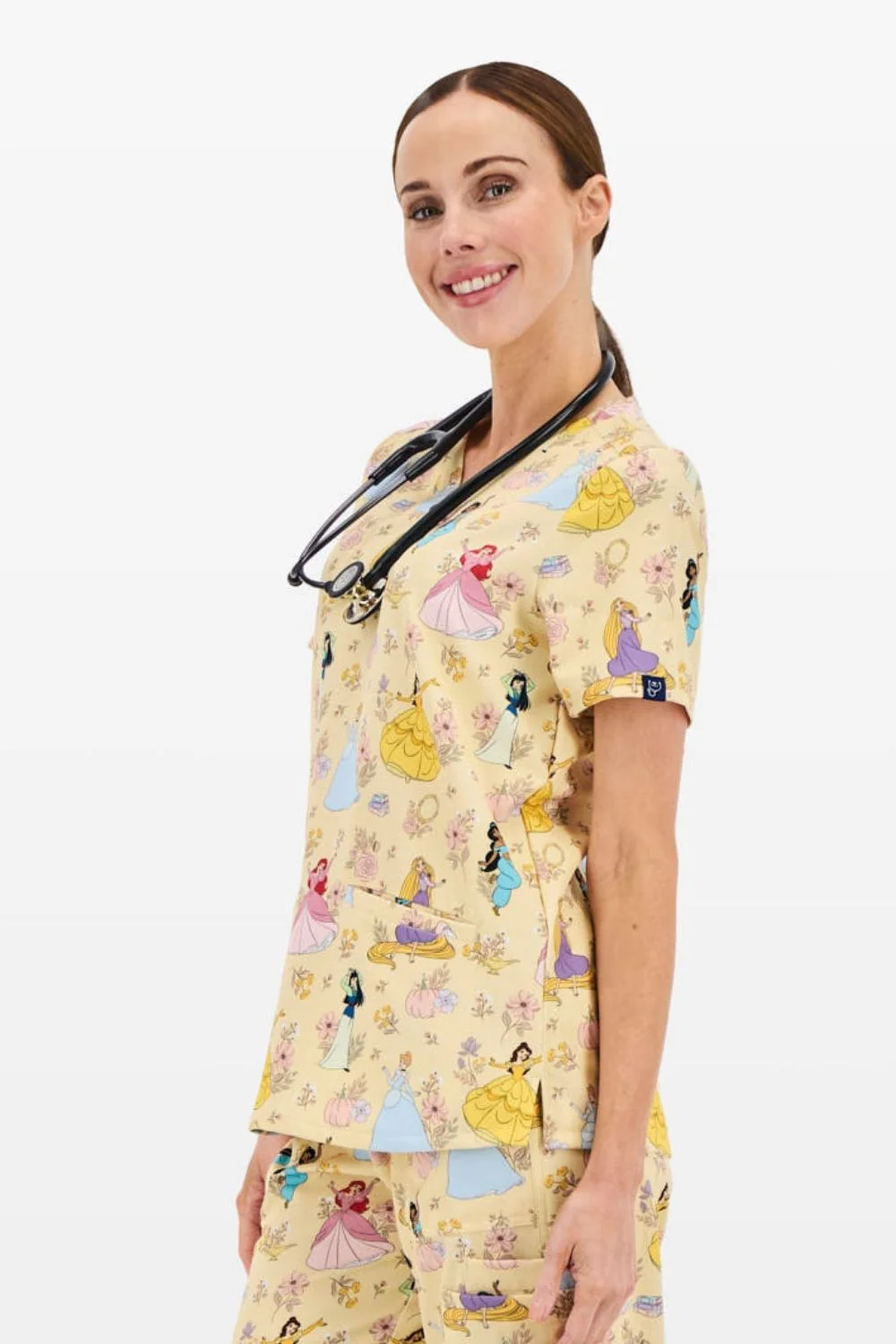 Disney Princess Women’s 3-Pocket Scrub Top, Golden Meadow - Image 5