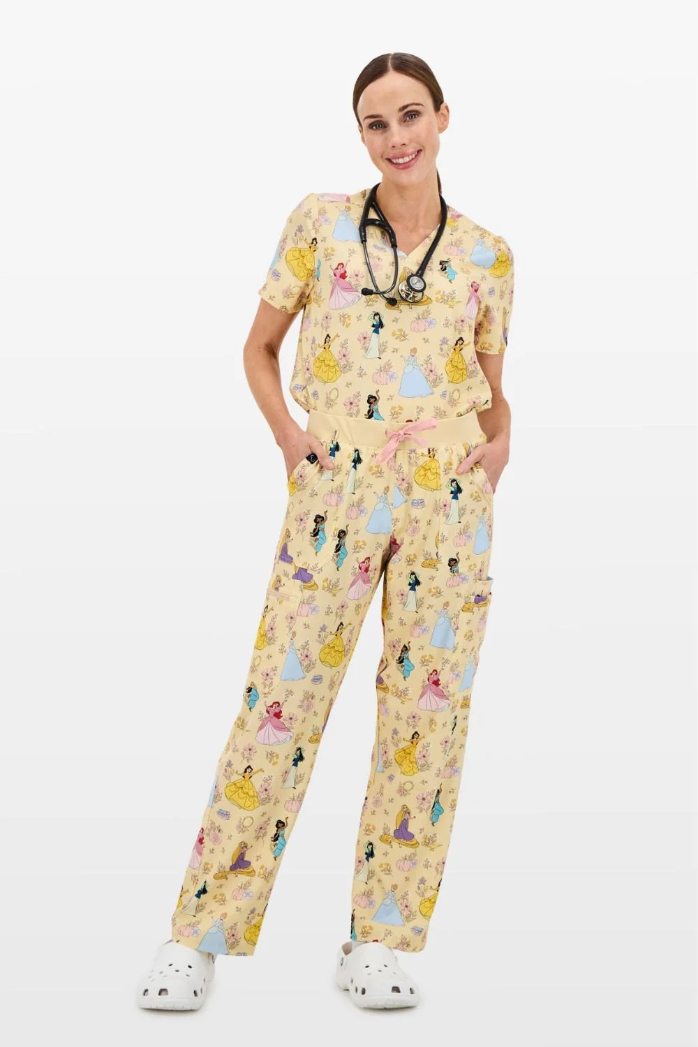 Disney Princess Women’s Cargo Scrub Pants, Golden Meadow - Image 3