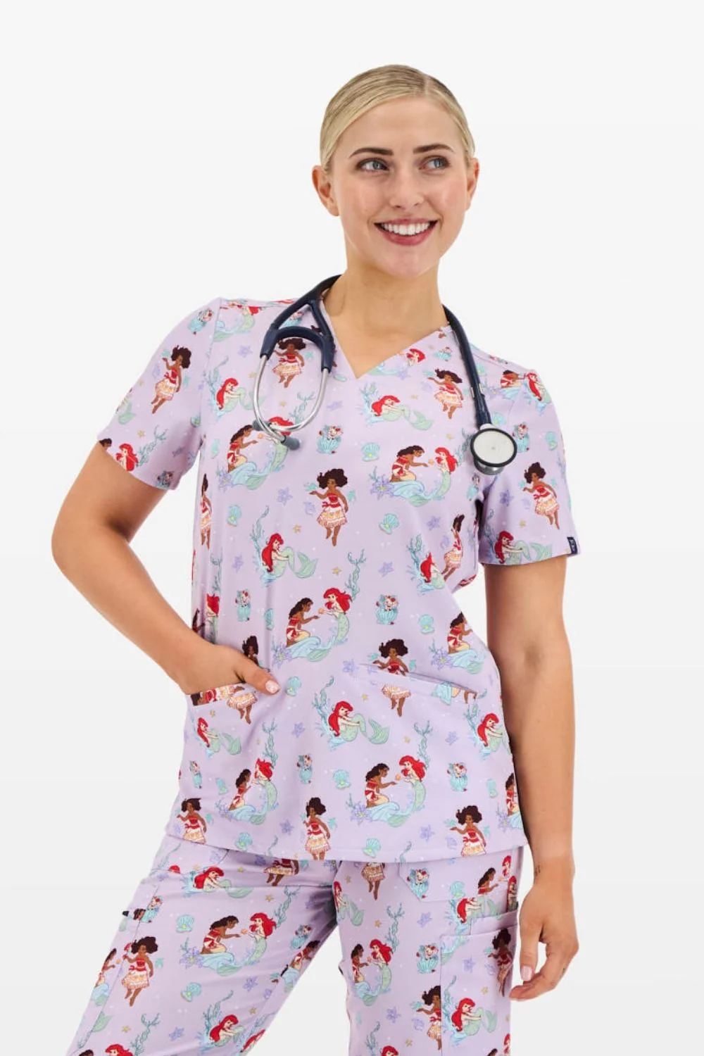 Disney Princess Women’s 3-Pocket Scrub Top, Ocean of Dreams - Image 4