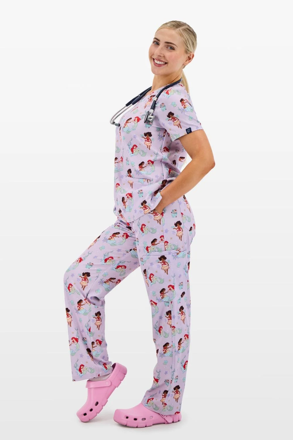 Disney Princess Women’s Cargo Scrub Pants, Ocean of Dreams - Image 3