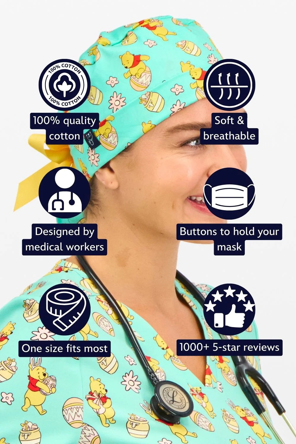 Disney’s Winnie the Pooh Scrub Cap, Easter Egg Hunt - Image 2