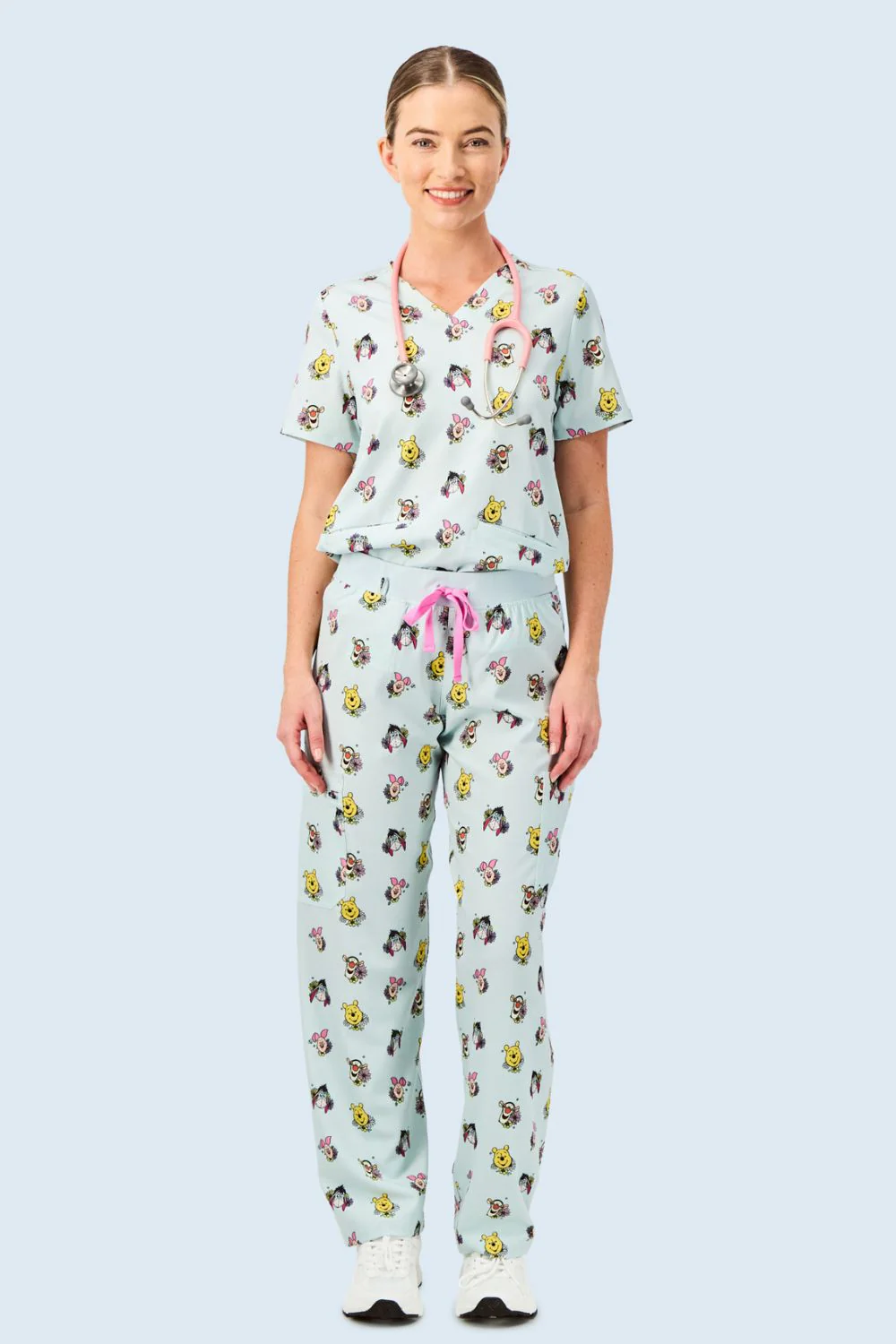 Disney’s Winnie the Pooh and Friends Women’s 3-Pocket Scrub Top, Flower Patch - Image 4