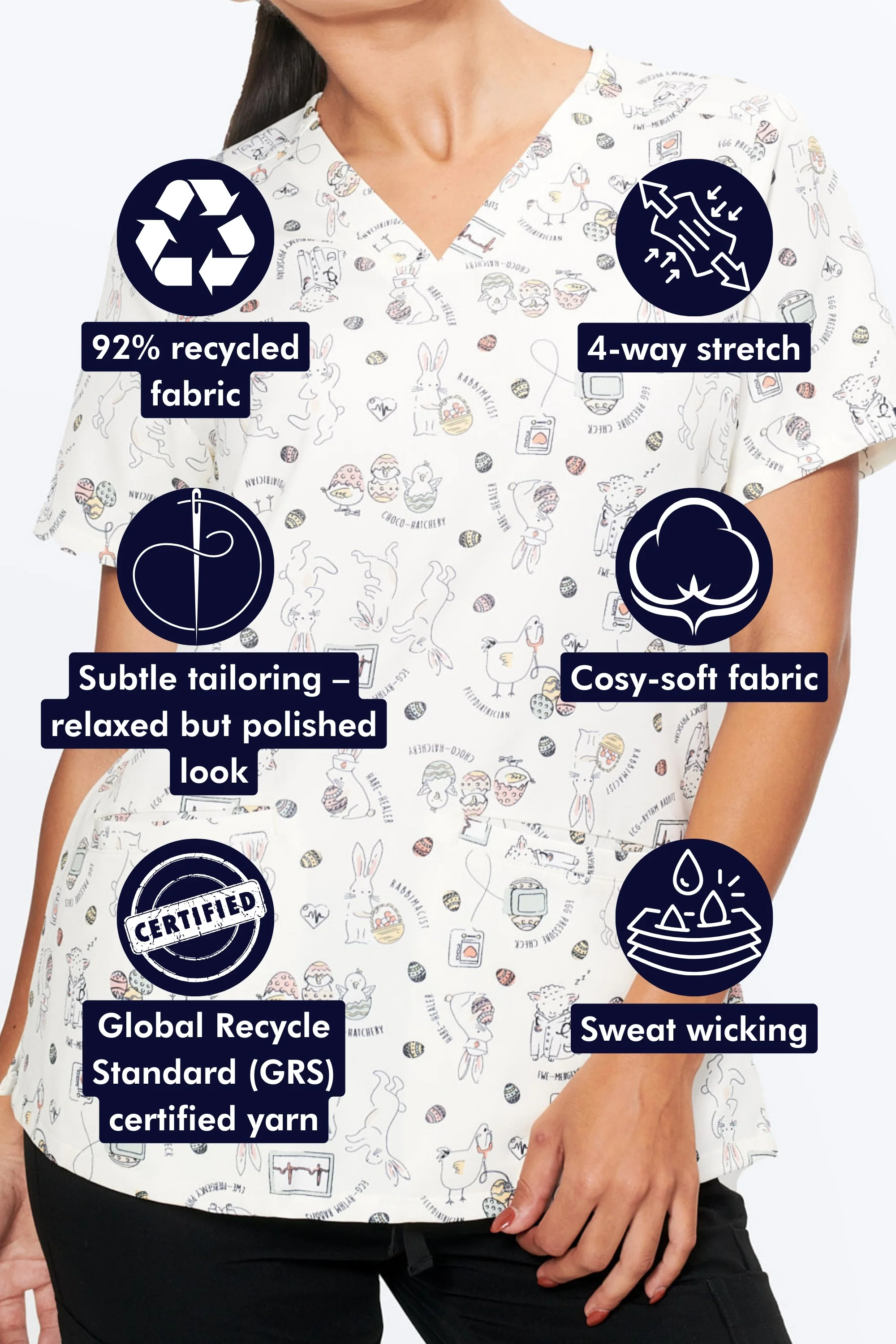 Hoppy Easter Women’s 3-Pocket Scrub Top - Image 2