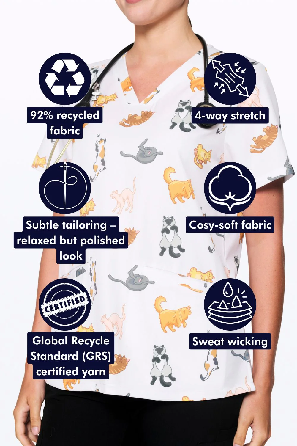 Lazy Cats Women’s 3-Pocket Scrub Top - Image 2
