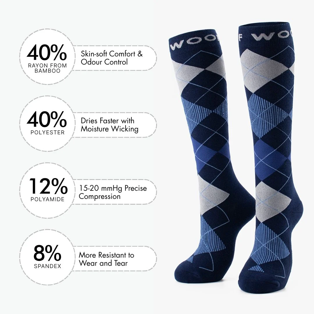 Midnight Argyle Bamboo Compression Socks - Image 3