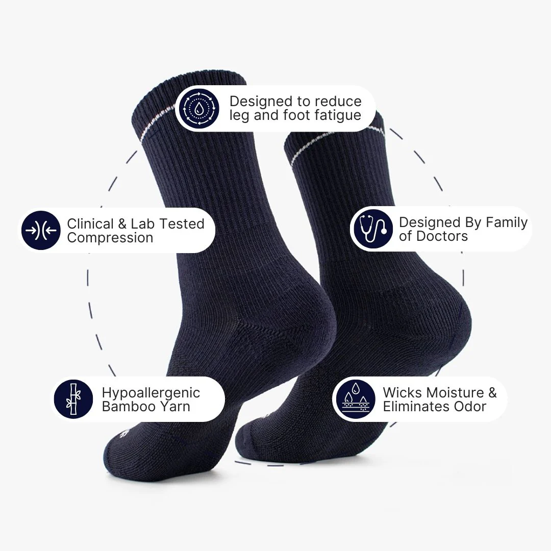 Navy Bamboo Crew Compression Socks - Image 3