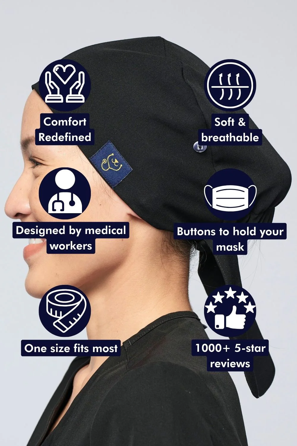 Perfect Match Sweat-Wicking Scrub Cap — Black - Image 3