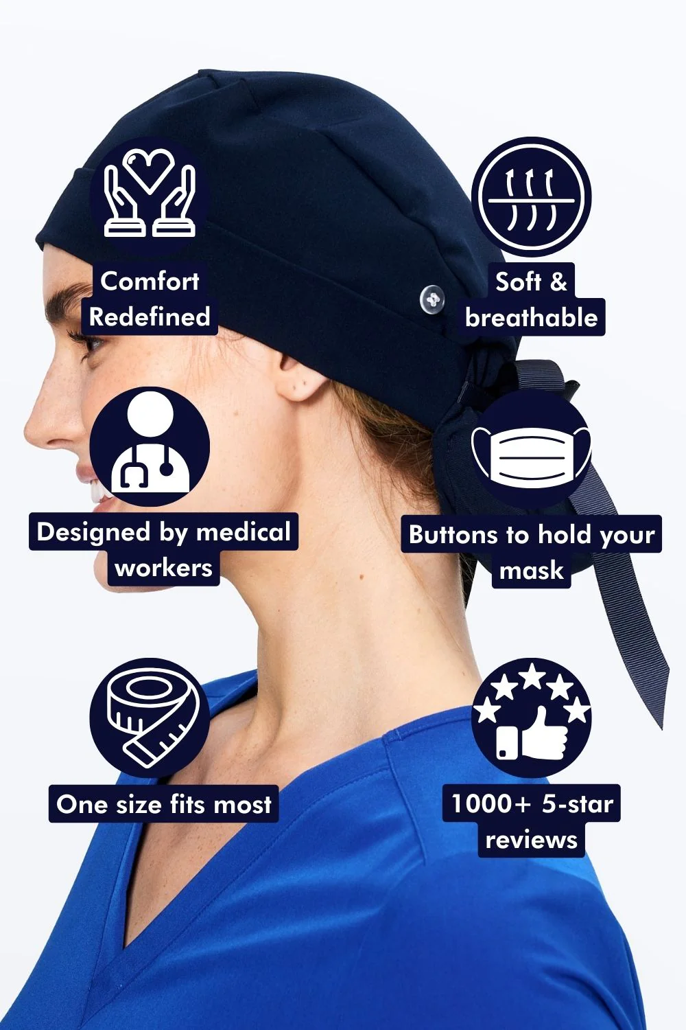 Perfect Match Sweat-Wicking Scrub Cap — Navy - Image 4