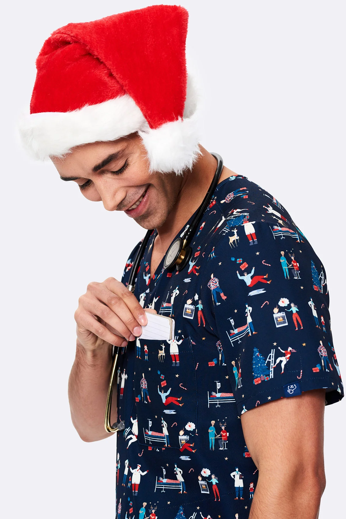 Christmas Chaos Men’s 3-Pocket Scrub Top - Image 3