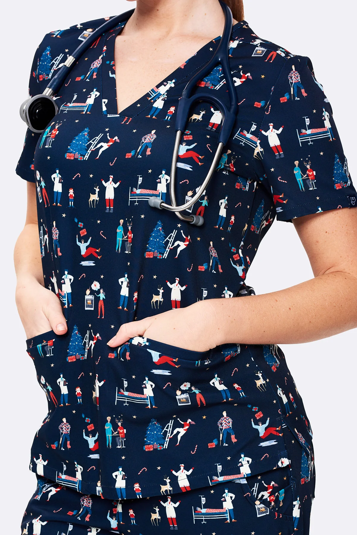 Christmas Chaos Women’s 3-Pocket Scrub Top - Image 4