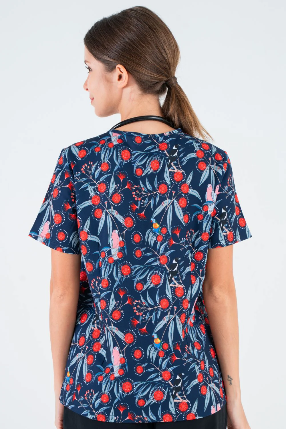 Red Flowering Gum Women’s 3-Pocket Scrub Top - Image 5