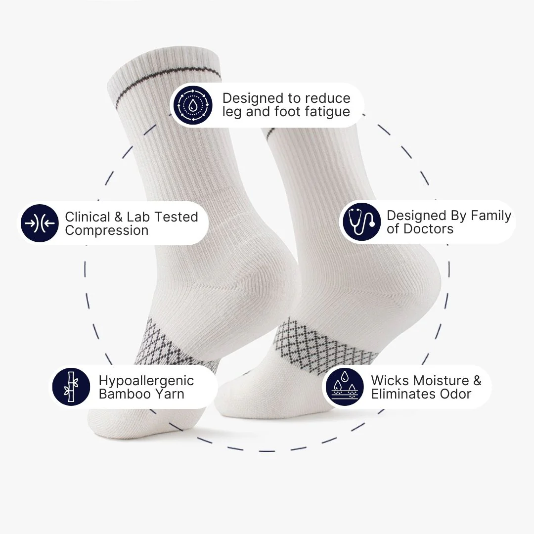 White Bamboo Crew Compression Socks - Image 3