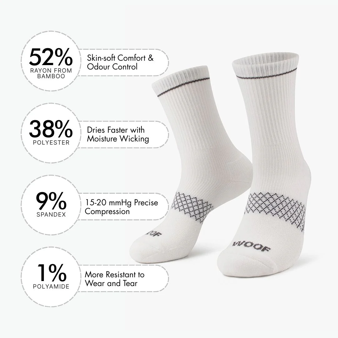 White Bamboo Crew Compression Socks - Image 4