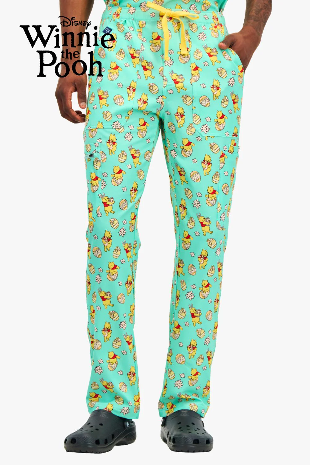 Disney’s Winnie the Pooh Men’s Cargo Scrub Pants, Easter Egg Hunt