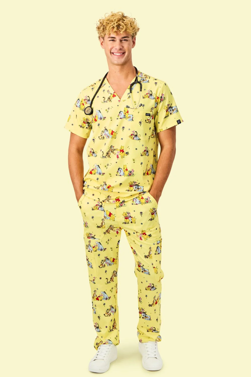Disney's Winnie The Pooh & Friends Men's 3-Pocket Scrub Top, Favourite Day - Image 4
