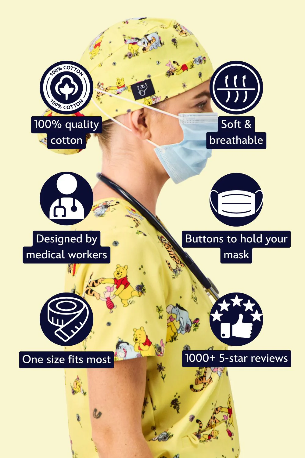 Disney’s Winnie the Pooh and Friends Scrub Cap, Favourite Day - Image 2
