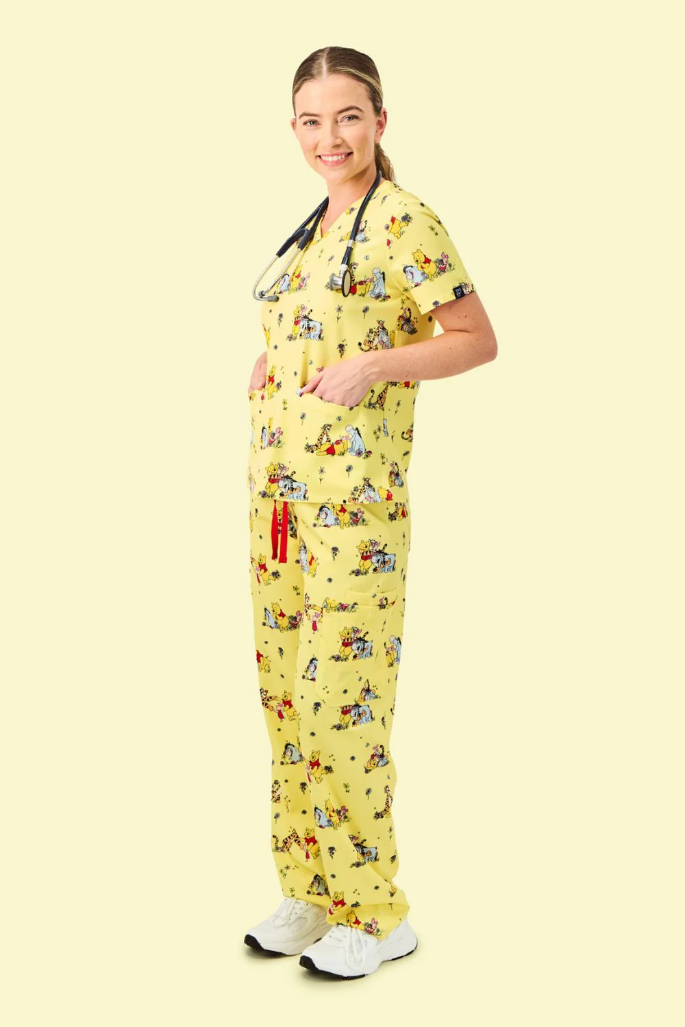 Disney’s Winnie the Pooh and Friends Women’s 3-Pocket Scrub Top, Favourite Day - Image 4