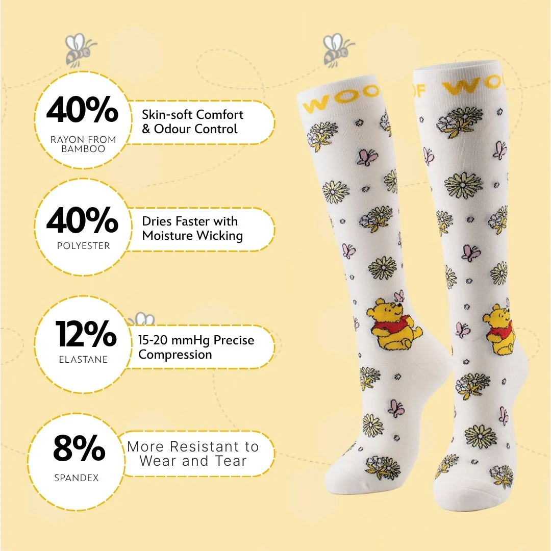 Disney’s Winnie the Pooh and Friends Bamboo Compression Socks, Flower Patch - Image 2