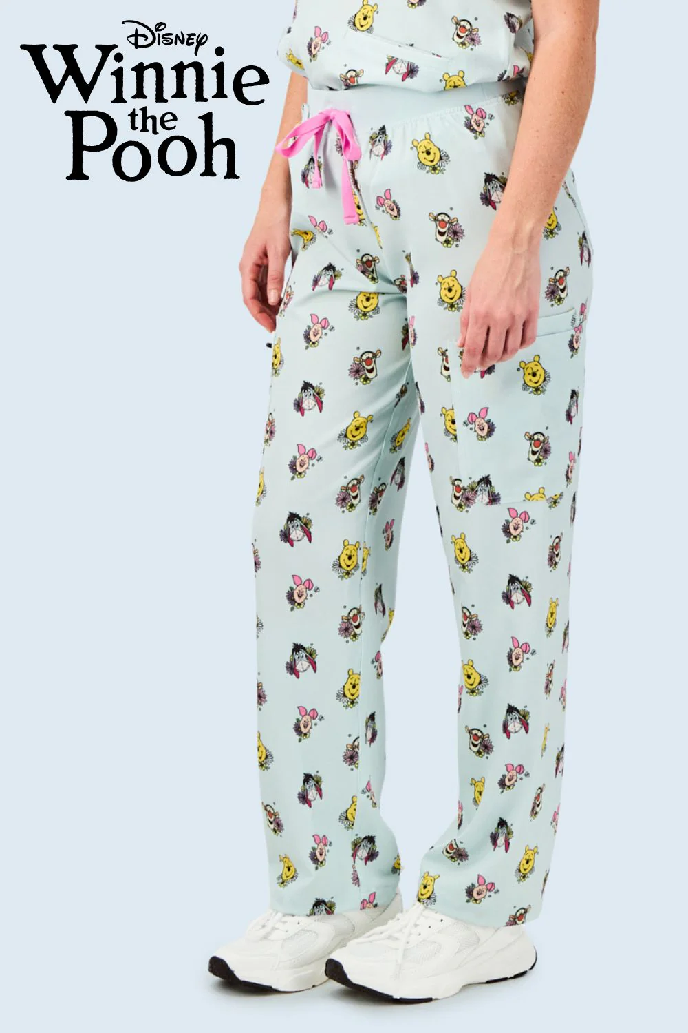 Disney’s Winnie the Pooh and Friends Women’s Cargo Scrub Pants, Flower Patch