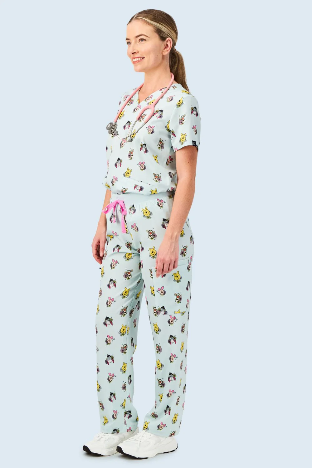 Disney’s Winnie the Pooh and Friends Women’s Cargo Scrub Pants, Flower Patch - Image 3