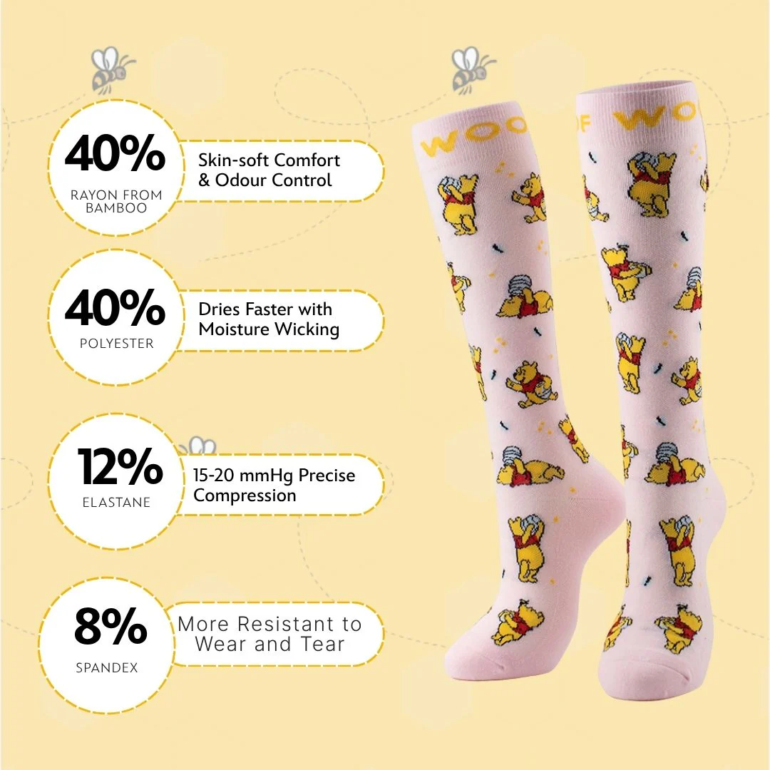 Disney’s Winnie the Pooh Bamboo Compression Socks, Honey Pot - Image 2