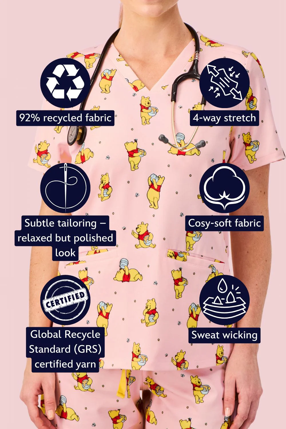 Disney’s Winnie the Pooh Women’s 3-Pocket Scrub Top, Honey Pot - Image 2