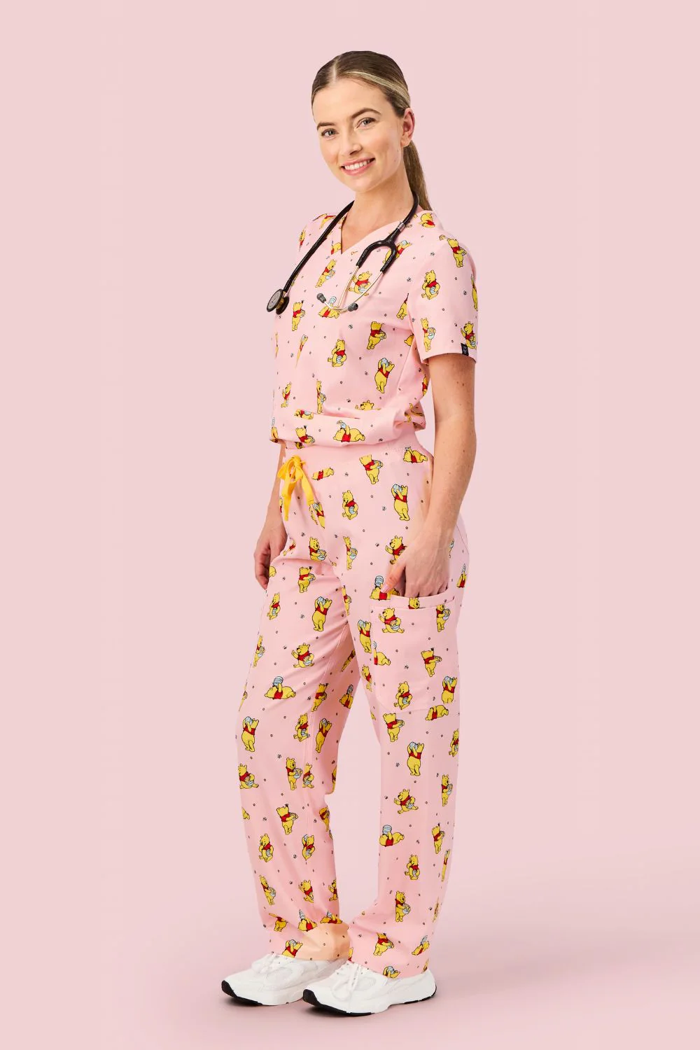 Disney’s Winnie the Pooh Women’s 3-Pocket Scrub Top, Honey Pot - Image 4