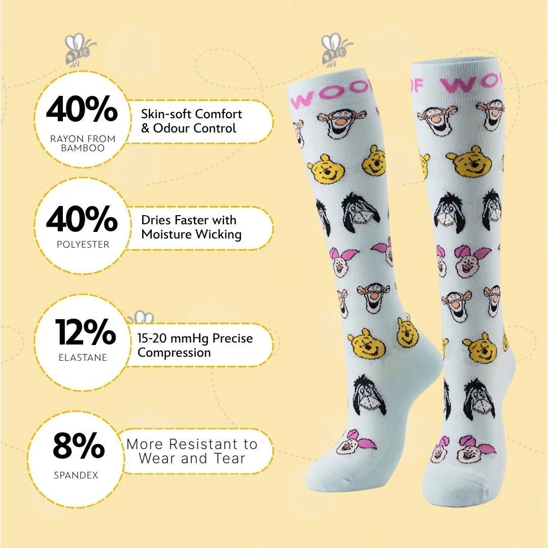 Disney’s Winnie the Pooh and Friends Bamboo Compression Socks, Hundred Acre Smiles - Image 2