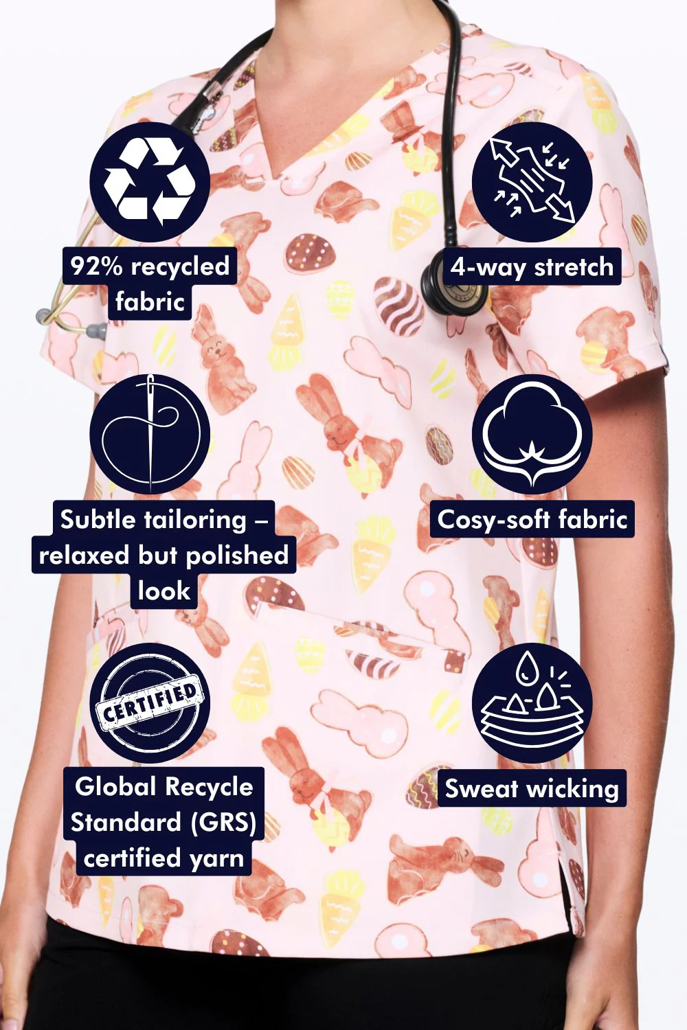 Yummy Bunnies Women’s 3-Pocket Scrub Top - Image 2